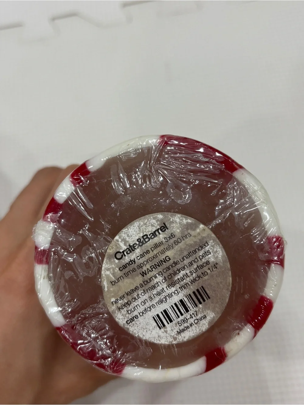 Crate&Barrel Red and White Stripe Pillar Candles